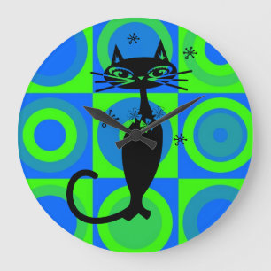RETRO ATOMIC BLACK CAT CLOCK