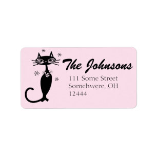Retro Atomic Black Cat Personalised Address Labels