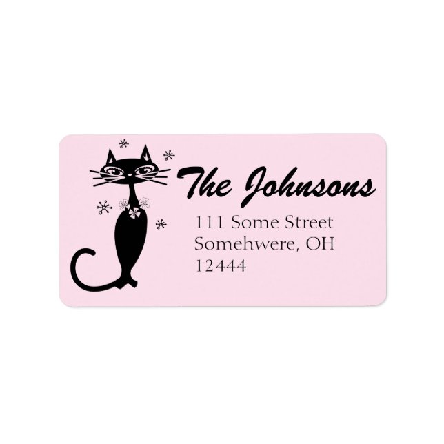 Retro Atomic Black Cat Personalised Address Labels (Front)