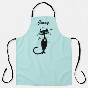 Retro Atomic Black Cat Personalised Kitchen Apron