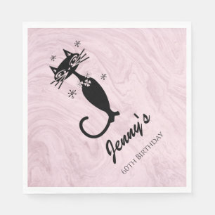 Retro Atomic Black Cat Personalised Paper Napkins