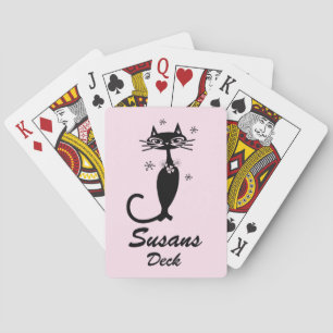 Retro Atomic Black Cat Personalised Playing Cards