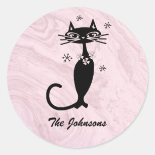 Retro Atomic Black Cat Personalised Sticker