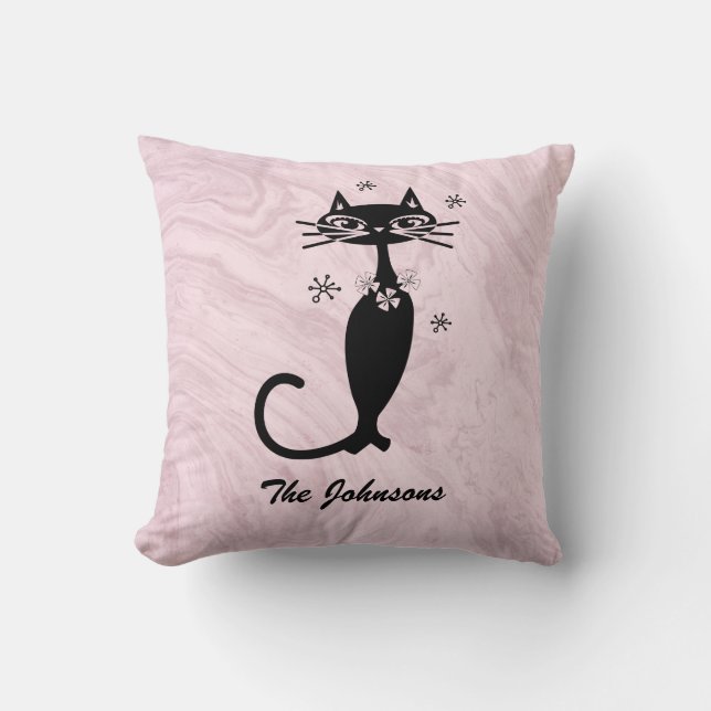 Retro Atomic Black Cat Personalised Throw PIllow (Front)
