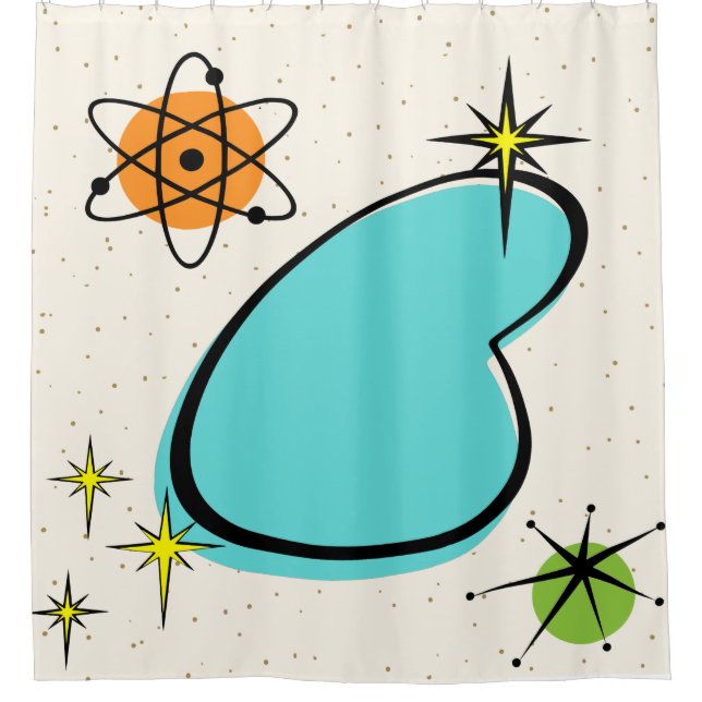 Retro Atomic Boomerang Shower Curtain (Front)
