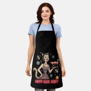 Retro Atomic Cat Pin-Up "Happy Hour, Honey" Mid- Apron
