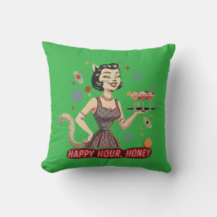 Retro Atomic Cat Pin-Up   "Happy Hour, Honey" Mid- Cushion