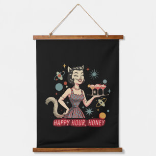 Retro Atomic Cat Pin-Up   "Happy Hour, Honey" Mid- Hanging Tapestry