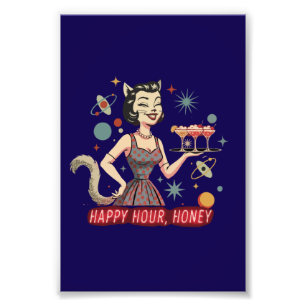 Retro Atomic Cat Pin-Up   "Happy Hour, Honey" Mid- Photo Print
