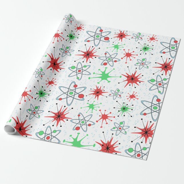 Retro Atomic Christmas Holiday Wrapping Paper (Unrolled)