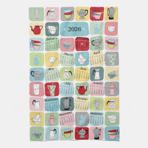 Retro Atomic Coffee 2026 Calendar Tea Towel