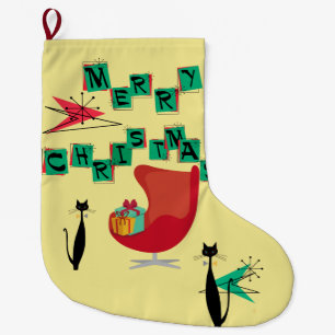 Retro Atomic Era Cats & Chair MCM Stocking
