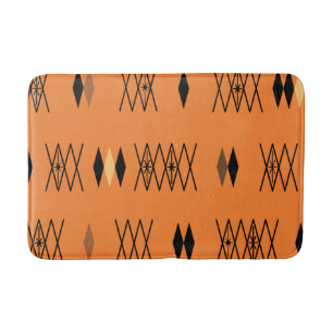 Retro Atomic Era Diamonds Pattern Orange Bath Mat