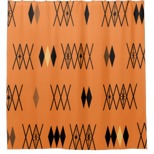Retro Atomic Era Diamonds Pattern Orange Shower Curtain