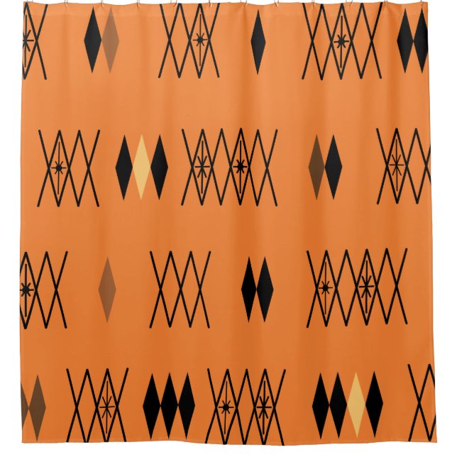 Retro Atomic Era Diamonds Pattern Orange Shower Curtain (Front)