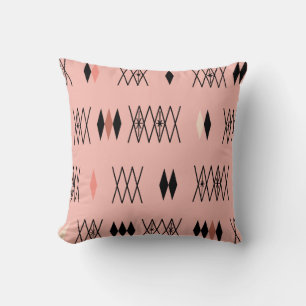 Retro Atomic Era Diamonds Pattern Pink Cushion