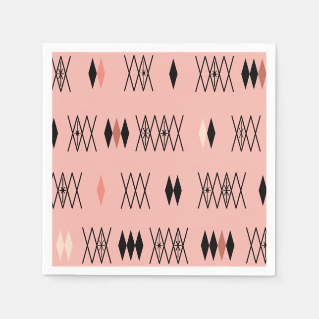 Retro Atomic Era Diamonds Pattern Pink Napkin (Front)