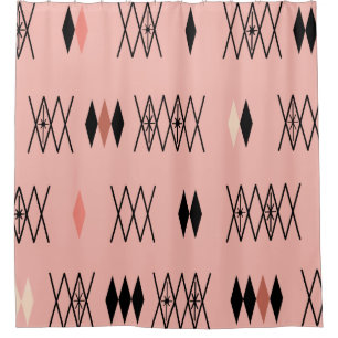 Retro Atomic Era Diamonds Pattern Pink Shower Curtain