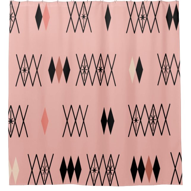 Retro Atomic Era Diamonds Pattern Pink Shower Curtain (Front)