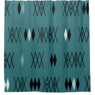 Retro Atomic Era Diamonds Pattern Teal Shower Curtain