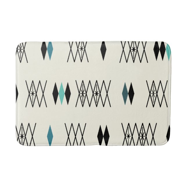 Retro Atomic Era Diamonds Pattern Turquoise Bath Mat (Front)