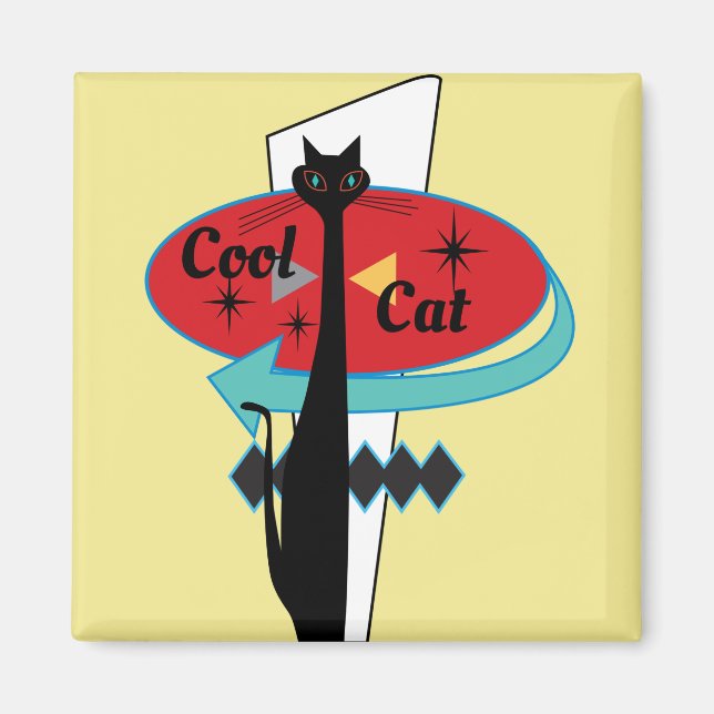 Retro Atomic Era MCM Cool Cat Magnet v2 (Front)