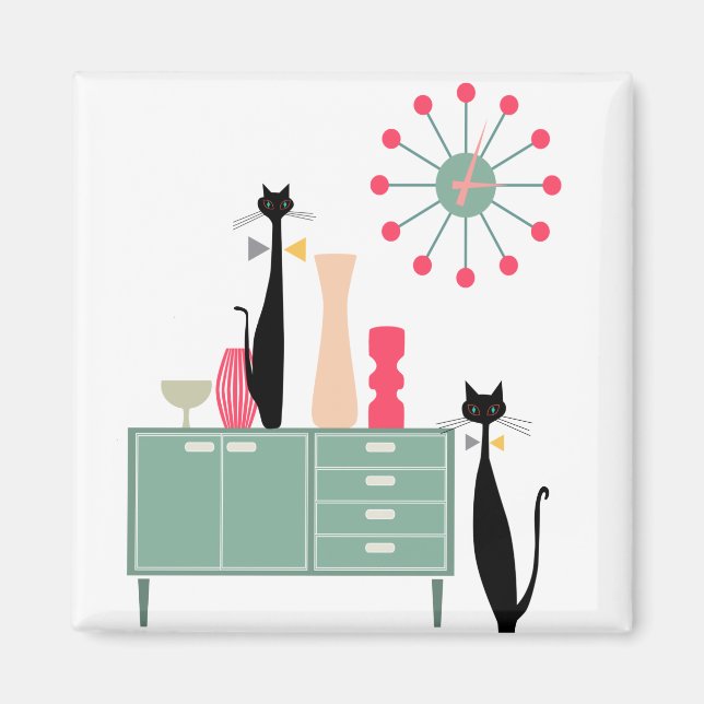 Retro Atomic Era MCM Cool Cat Magnet v5 (Front)