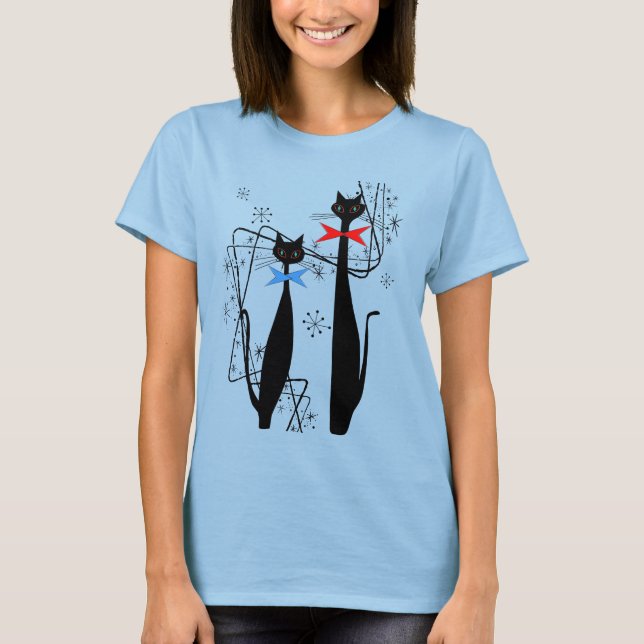 Retro Atomic Era MCM Cool Cat Pair T-Shirt (Front)