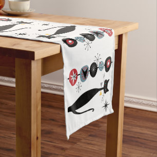 Retro Atomic Era Mid Century MCM Cool Cat Short Table Runner
