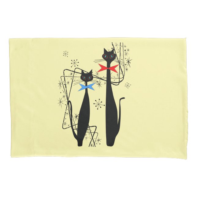 Retro Atomic Era Mid Century Modern Cat  Pillowcase (Front)