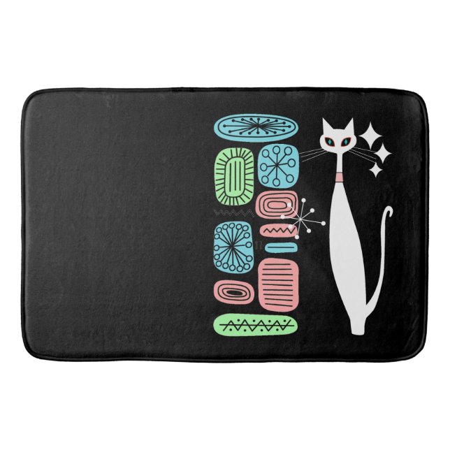 Retro Atomic Era Mid Century Modern Cool Cat Bath Mat (Front)