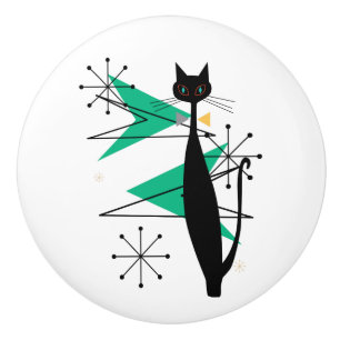 Retro Atomic Era Mid Century Modern Cool Cat Ceramic Knob