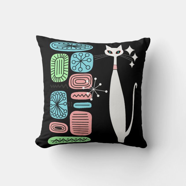Retro Atomic Era Mid Century Modern Cool Cat Cushion (Front)