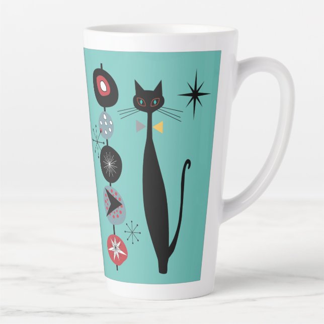 Retro Atomic Era Mid Century Modern Cool Cat Kabob Latte Mug (Right)