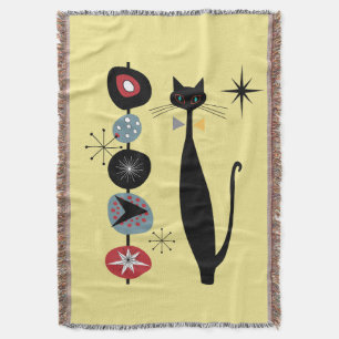 Retro Atomic Era Mid Century Modern Cool Cat Kabob Throw Blanket