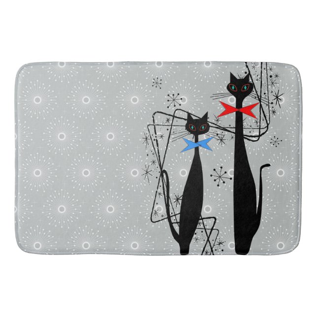 Retro Atomic Era Mid Century Modern Cool Cat Pair Bath Mat (Front)