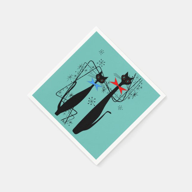 Retro Atomic Era Mid Century Modern Cool Cat Pair Napkin (Corner)