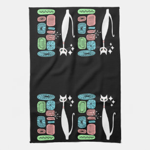 Retro Atomic Era Mid Century Modern Cool Cat Tea Towel