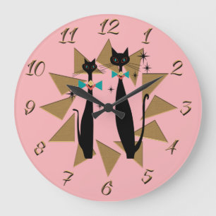 Retro Atomic Era Mid Century Modern Cool Cats Large Clock