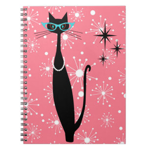Retro Atomic Era Mid Century Modern MCM Black Cat Notebook