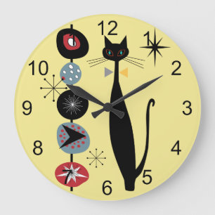 Retro Atomic Era Mid Century Modern MCM Cool Cat 2 Large Clock