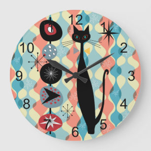 Retro Atomic Era Mid Century Modern MCM Cool Cat 3 Large Clock