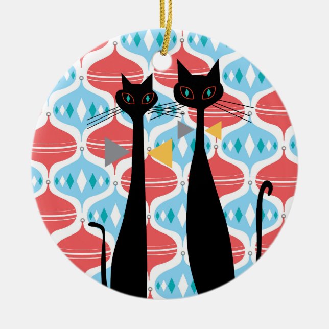 Retro Atomic Era Mid Century Modern MCM Cool Cat Ceramic Ornament (Front)