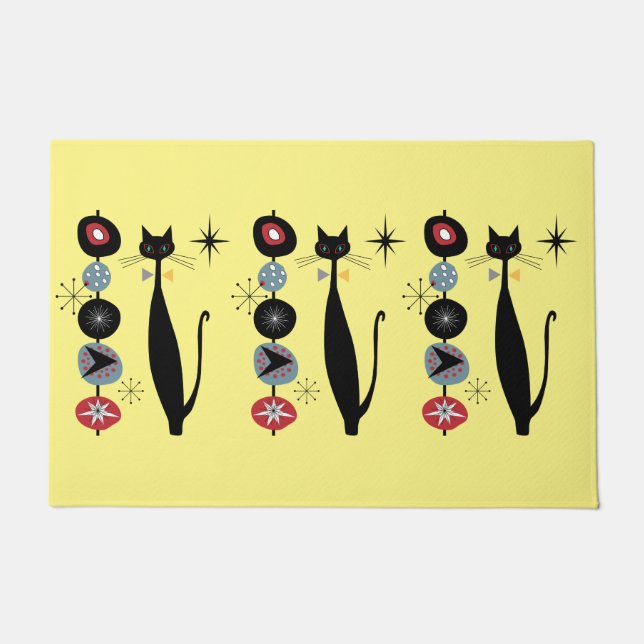 Retro Atomic Era Mid Century Modern MCM Cool Cat  Doormat (Front)