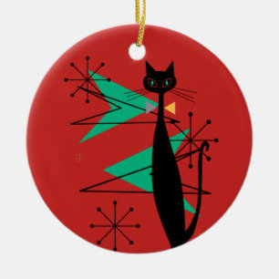 Retro Atomic Era Mid Century Modern MCM Cool Cat R Ceramic Ornament
