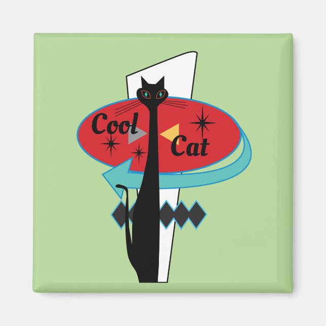 Retro Atomic Era Mid Century Modern MCM Cool Cat S Magnet (Front)