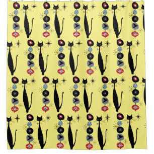 Retro Atomic Era Mid Century Modern MCM Cool Cat  Shower Curtain