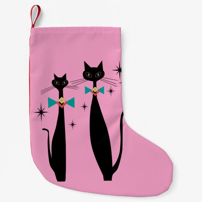 Retro Atomic Era Mid Century Modern MCM Cool Cat   Small Christmas Stocking (Front)