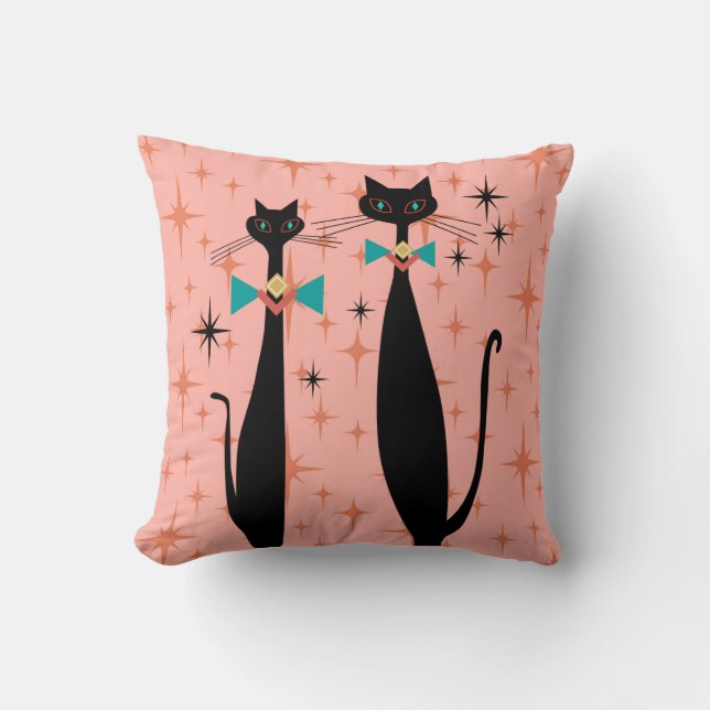 Retro Atomic Era Mid Century Modern MCM Cool Cats Cushion (Front)