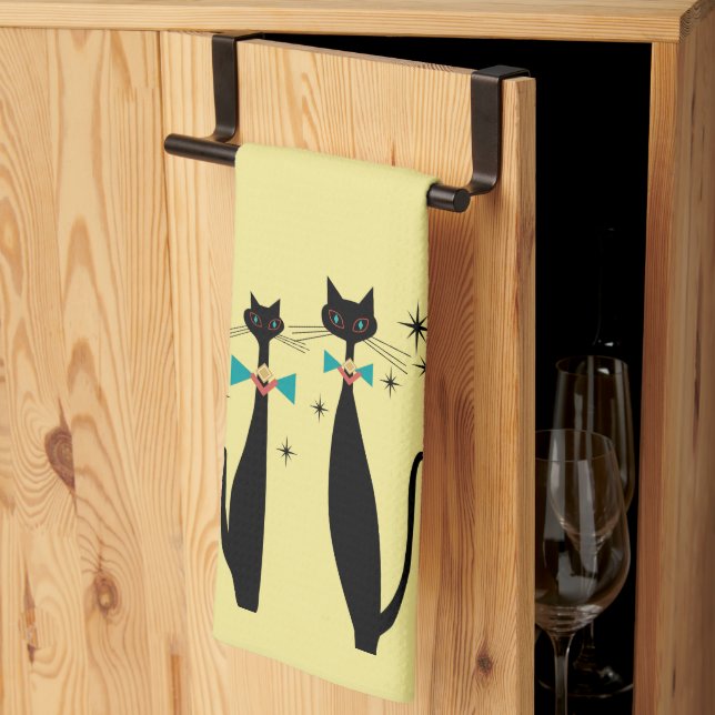 Retro Atomic Era Mid Century Modern MCM Cool Cats Tea Towel (Thirds Fold)